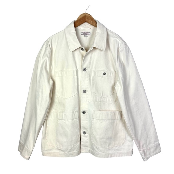 J. Crew Wallace & Barnes Duck Canvas Utility Chore Jacket Size Large Off White - Picture 13 of 15